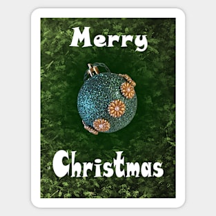 Merry Christmas with glitter beaded flower ball ornament :) - green Sticker